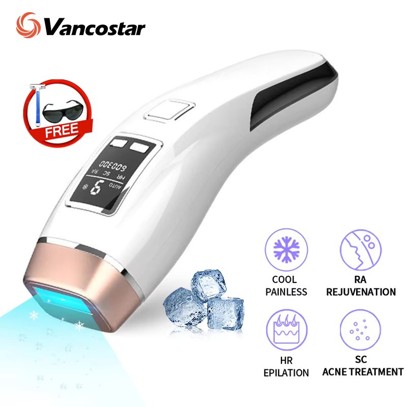 Vancostar 4in1 Laser Hair Removal IPL Epilator Cooling LCD Acne Treatment Rejuvenation Device for Home Bikini Trimmer Device