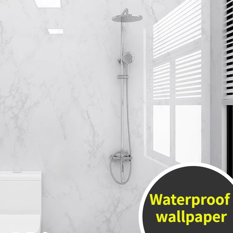 Modern Adhesive Wallpaper Roll with 10 Meters Waterproof Mould Proof Stickers Bathrooms Kitchen Renovation Marble Tile Sticker