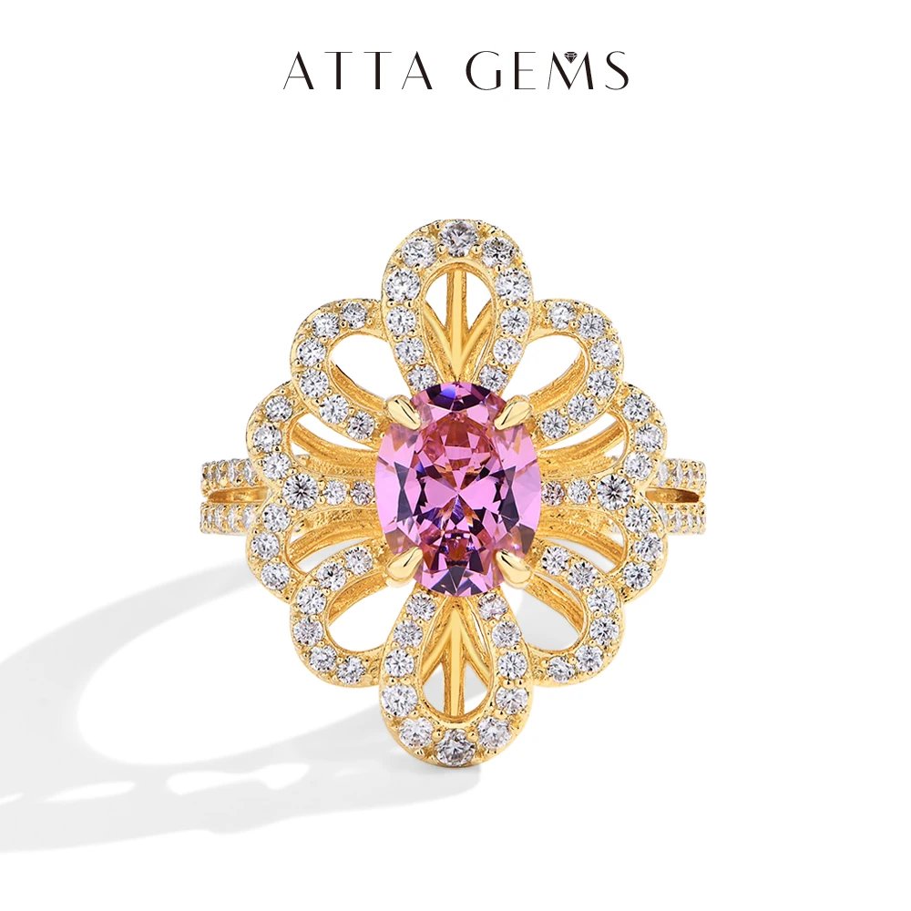 ATTAGEMS Luxury D VVS1 Moissanite Rings for Women Created Pink Zircon S925 Sterling Silver Flower shape Engagement Wedding Gift