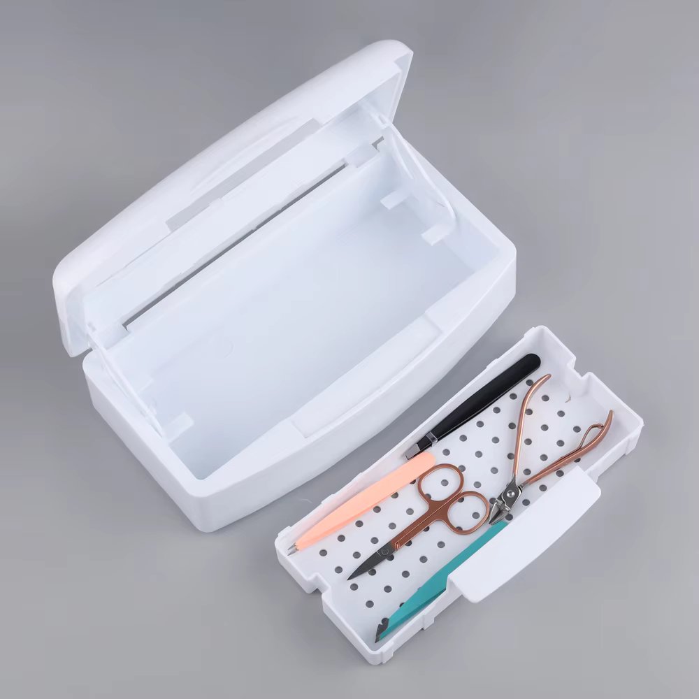 1pcs Nail Tool Sterilizer Tray, White Disinfection Box For Steel Metal Nipper, Tweezers Equipment Cleaner Plastic Clean Steriliz