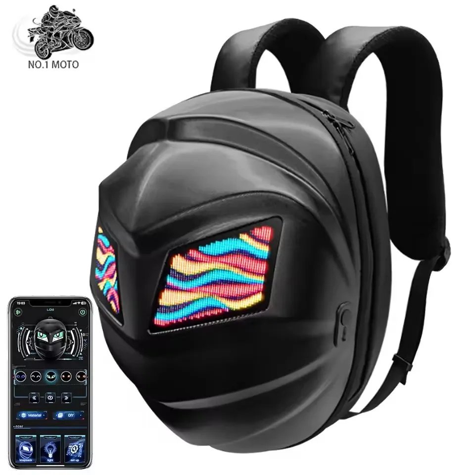 LOY LED Knight Cycling Backpack with Eye Motorcycle Helmet Waterproof Mochila Bluetooth APP Control Hard Shell Laptop saddle Bag