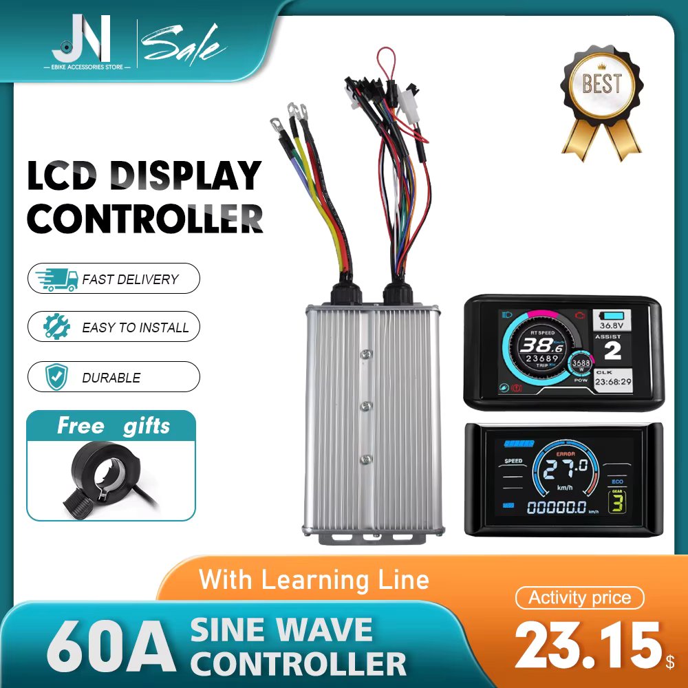 JN 60A Dual Mode Sine Wave Controller With Lock Light Connector,48V,56V,60V 72V For Electric bicycle wheel hub Kit