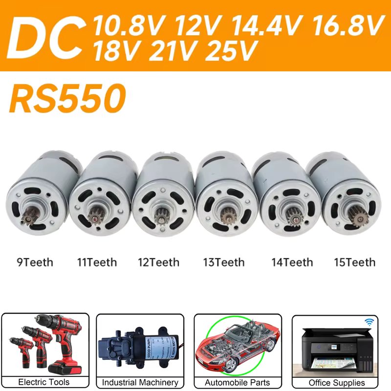 RS550 DC/VC Geared Motor 9-15Teeth Lithium Drill Motor 10.8V -25V Electric Motor for Rechargeable Electric Saw Screwdriver