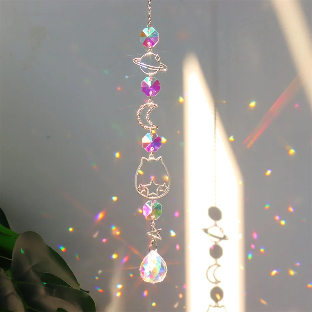 Crystal Wind Chime Pentagram Sun Catcher Diamond Prisms Pendant Dream Catcher Rainbow Chaser Hanging Drop Home Garden Decor