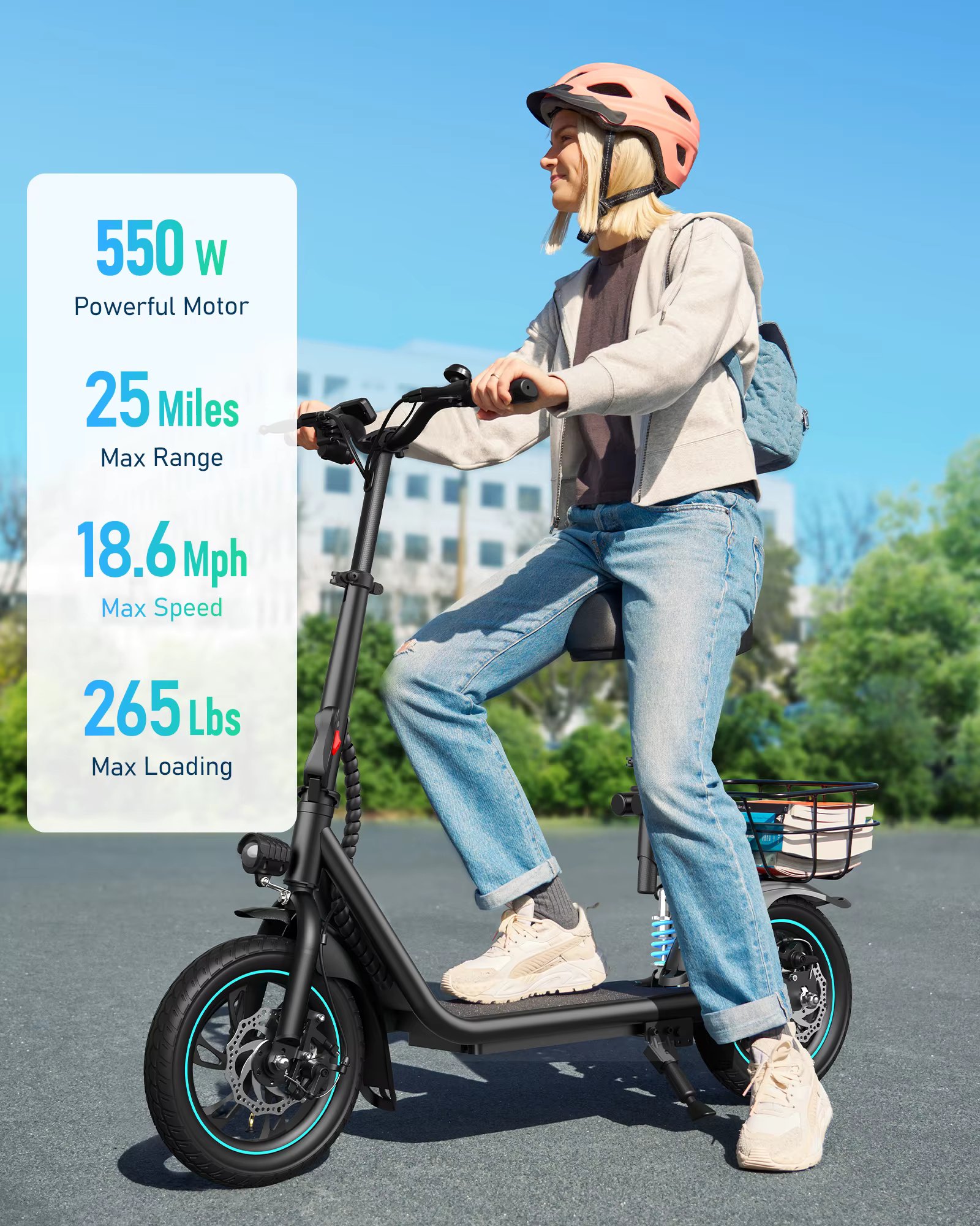 Gyroor 550W Electric Scooter with Seat for Adult, 12 inch Commuter Electric Scooter with Dual Shock Absorbers and Basket