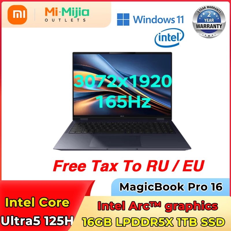 HONOR MagicBook Pro 16 Gaming Laptop Ultra5 125H 16G/24G 1T SSD Intel Arc graphics 3K 165Hz Screen 16-inch Design Al Notebook