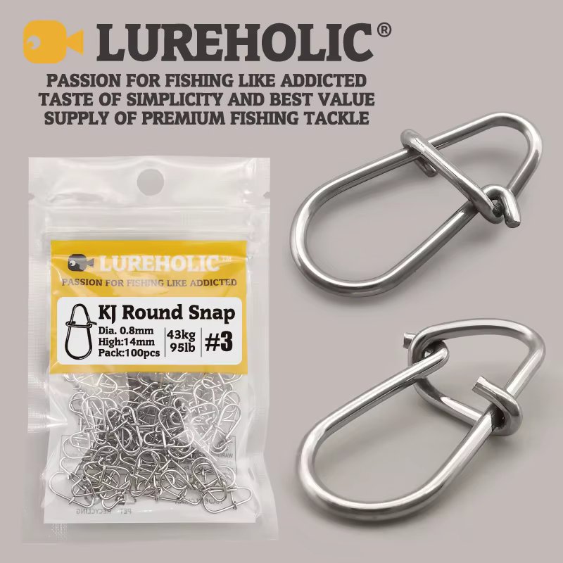 LUREHOLIC KJ Round Snap for Lure Fishing 100pcs per bag 304SS HIGH STRENGTH CORROSION RESISTANCE