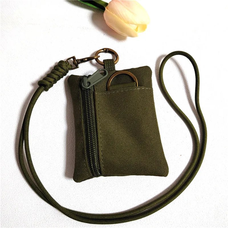 Japanese Casual Oxford Cloth Hanging Neck Mini Coin Card Holder Zipper Pouch Men and Women ins Key Small Bag with Lanyard