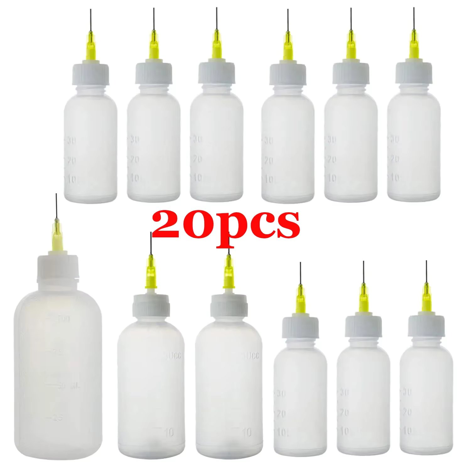 20Pcs Art Bottle 30ml 50ml 100ml Needle Tip Glue Bottle Squeeze Liquid Flux Dispenser Applicator Plastic Dispensing Container