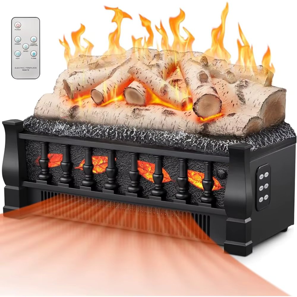 Brightness&Speed, Fireplace Insert with Realistic Ember Bed&Whitish Gray Log, Overheat Protection&Remote Control