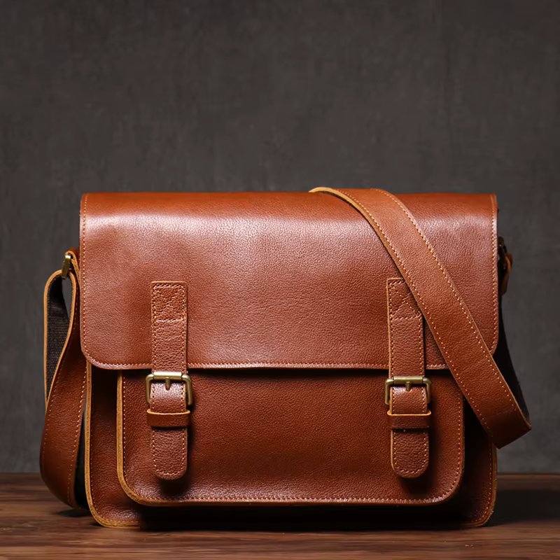 ROOG Vintage Genuine Leather Messenger Bag Classic Luxury Shoulder Sling Bags Coach Crossbody Locomotive Bag For 12.9 Inch Ipad