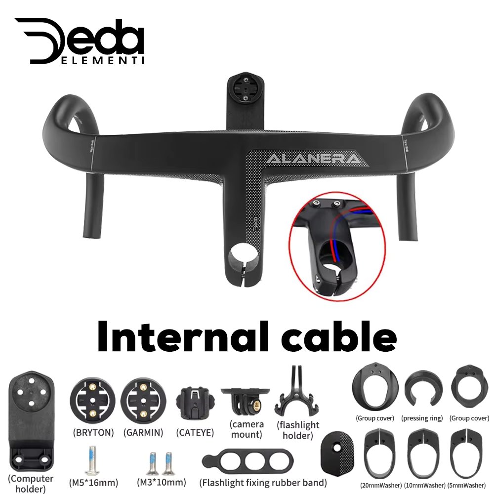 DEDA ALAENRA Road Bike Cockpit 360-440mm Fully Internal Cabling Integrated Handlebar 28.6mm Carbon Handlebars With Comput Mount