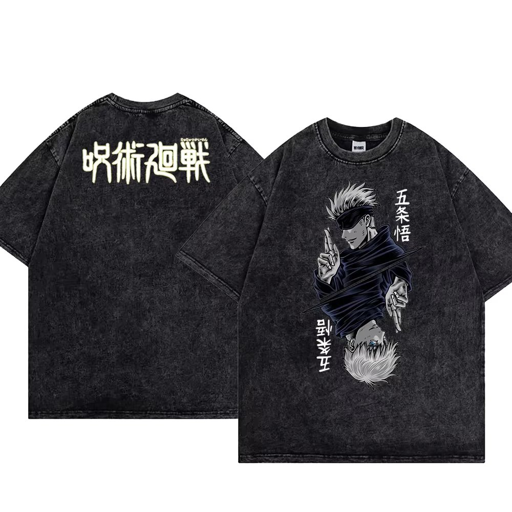 Anime T-shirt Jujutsu Kaisen Men's Washed T-shirt 100% Cotton Breathable Casual Print T-shirt Tee Hip Hop streetwear y2k