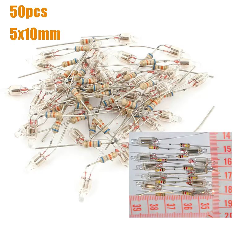 50 neon light bulbs 5x10mm main power indicator RED standard mini neon light indication, with resistance 220V