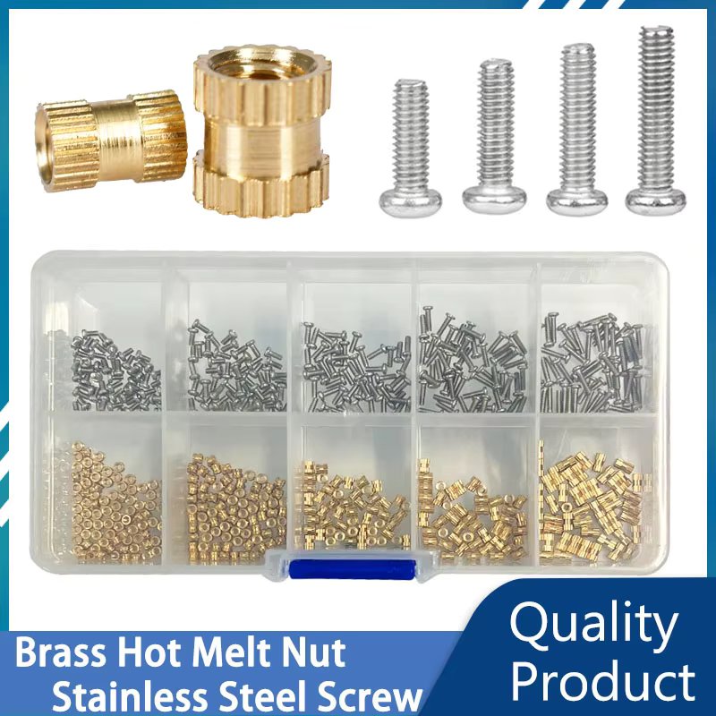 Hot Melt Knurled Embedded Copper Nut M1 M1.4 M1.6 M1.7 Stainless Steel Screw Heat Threaded Brass Insert Nut Bolt Set Kit Printer
