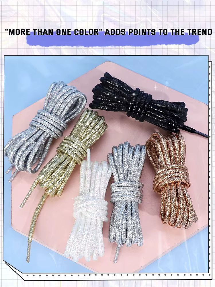 fashion color Flash shoelaces outdoor sport wear resistant circular Sports shoelaces metallic luster Gold Silver Flat shoe laces