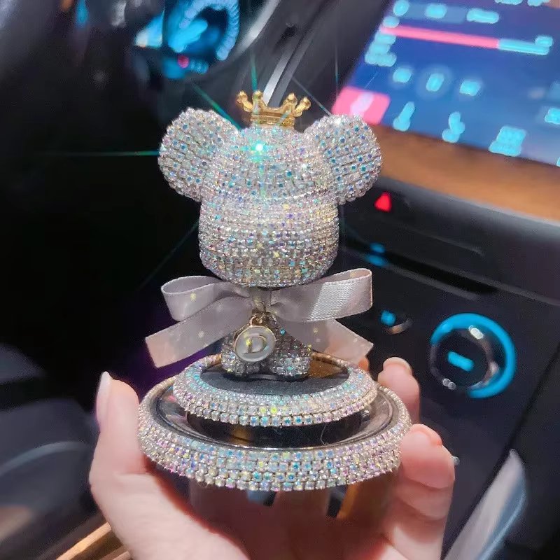 Full diamond crown big head bear car decoration letter optional car center console perfume ointment decoration