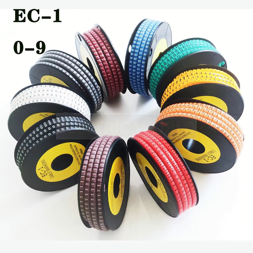Cable Marker Wire Label EC-0 EC-1 1000pcs Mark Number 0 to 9 Cable Management Colored Wire Protection PVC Wire organizer Sleeves