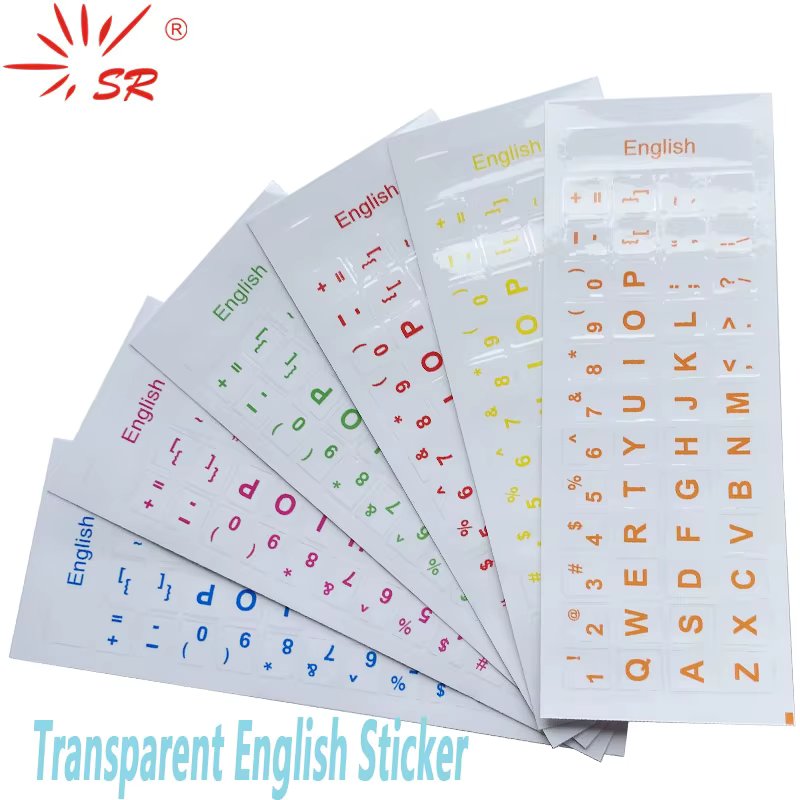 SR English Language 8 Colors Clear Standard Waterproof Keyboard Layout Button Sticker Letters Alphabet For PC Laptop Accessories