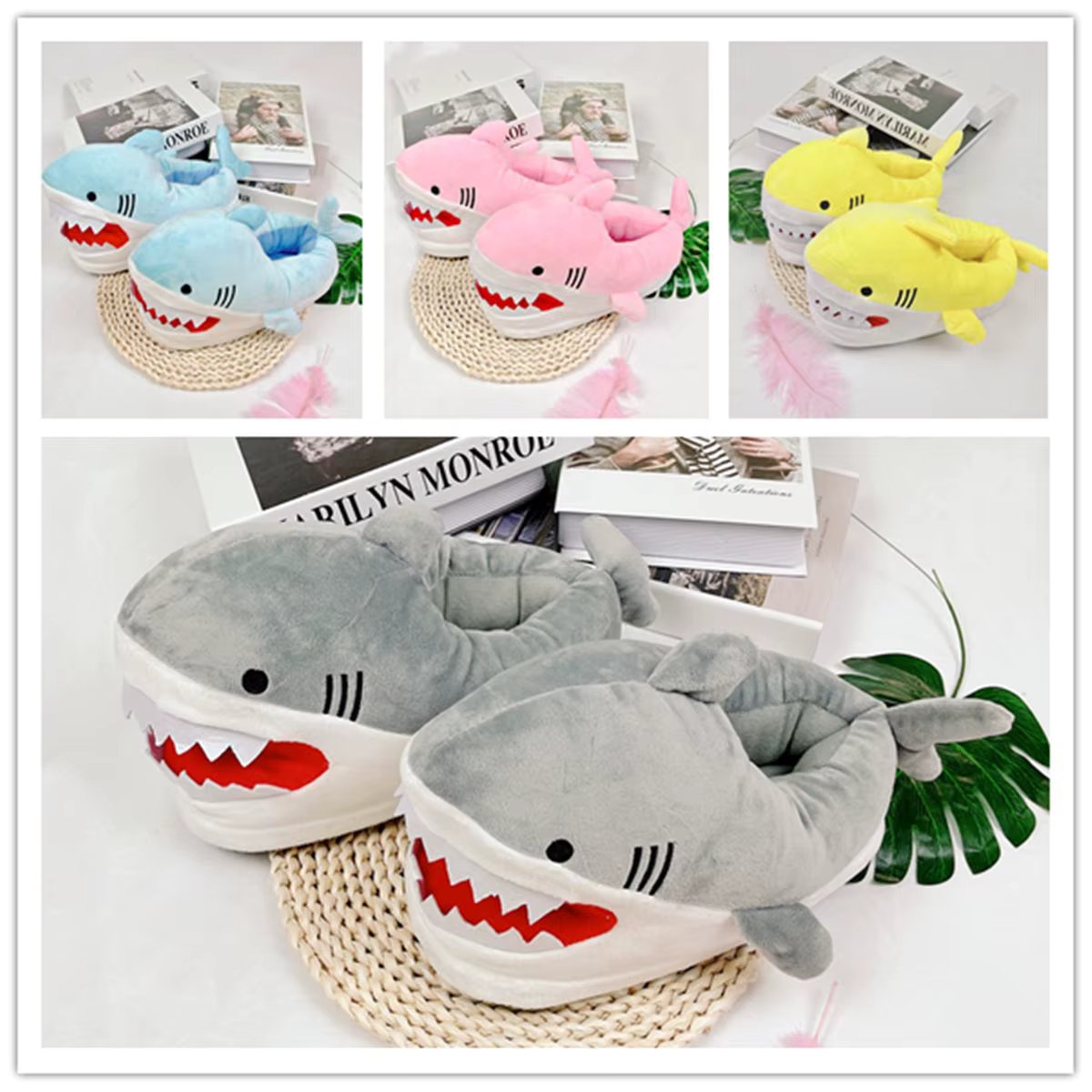 Cute Shark Home Slipper for Womens Winter Autumn Plush Fur Warm Shoes Bedroom Family Slipper Cartoon Indoor Slippers Cotton Fur