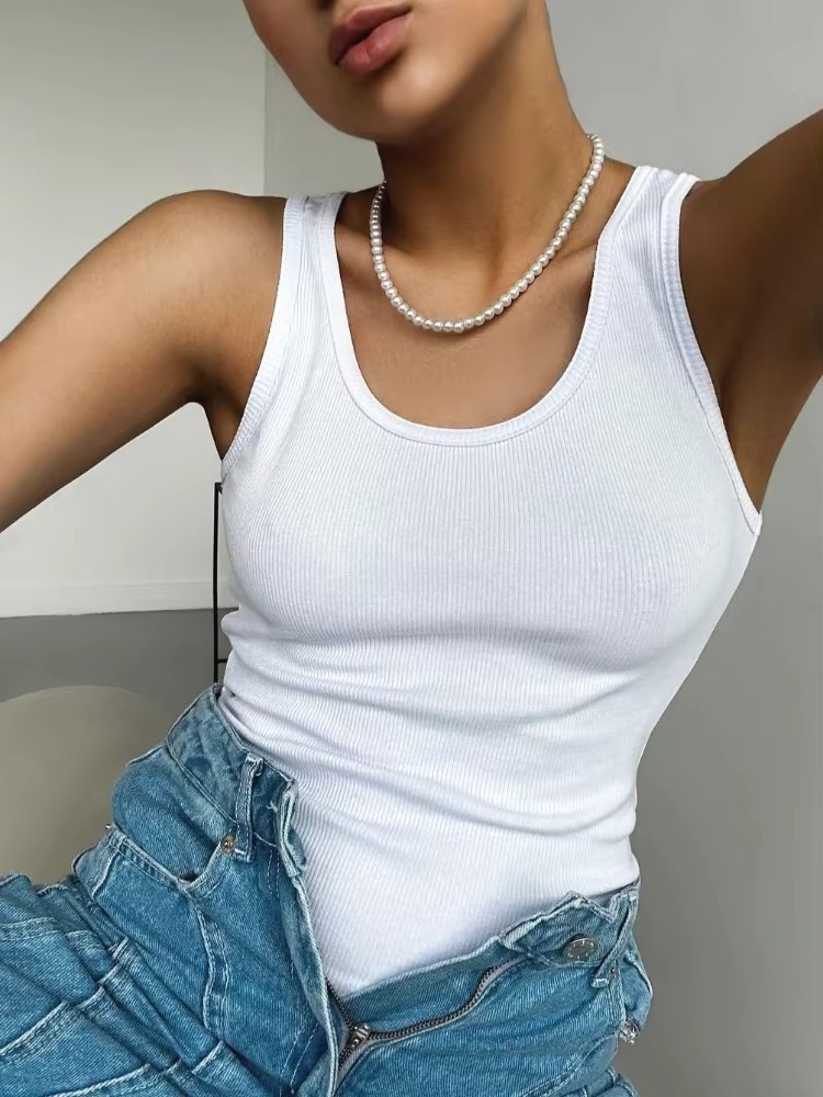 Women's Tees Sleeveless 100% Cotton Tops Summer O Neck Tanks & Camis Vest Slim Solid Sexy Crop Tops for Women Fashion