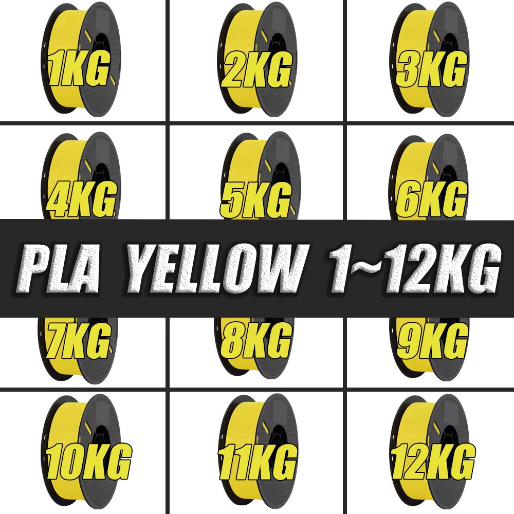 PLA 3D Printer Filament Yellow 1.75MM Dimensional Accuracy+/-0.03mm No-Tangling Strong Bonding 1KG-12KG 3D Printer Materials