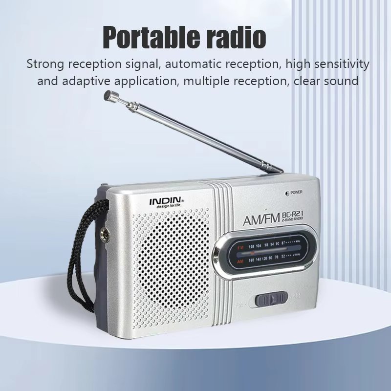 BC-R21 Portable AM FM Radio Receiver Player Built-in Speaker with a Standard 3.5MM Headphones Handheld Lightweight Ultra Thin