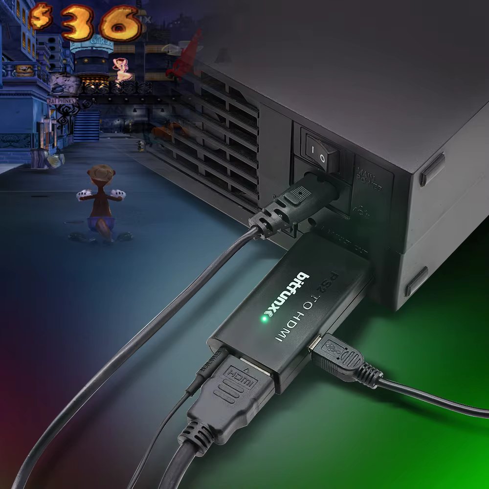 Bitfunx PS2 YPBPR to HDMI-compatible Adapter 3.5mm Audio Video Converter for SONY Playstation 2 PS2 PS3 Console