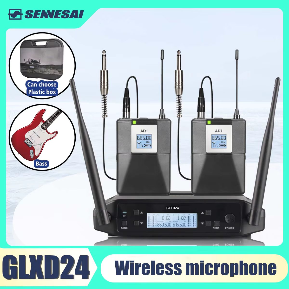 Top Quality！GLXD24 Professional UHF Guitar Wireless System Transmitter And Receiver For Electronic Organ ,600-699mhz 2 Channel