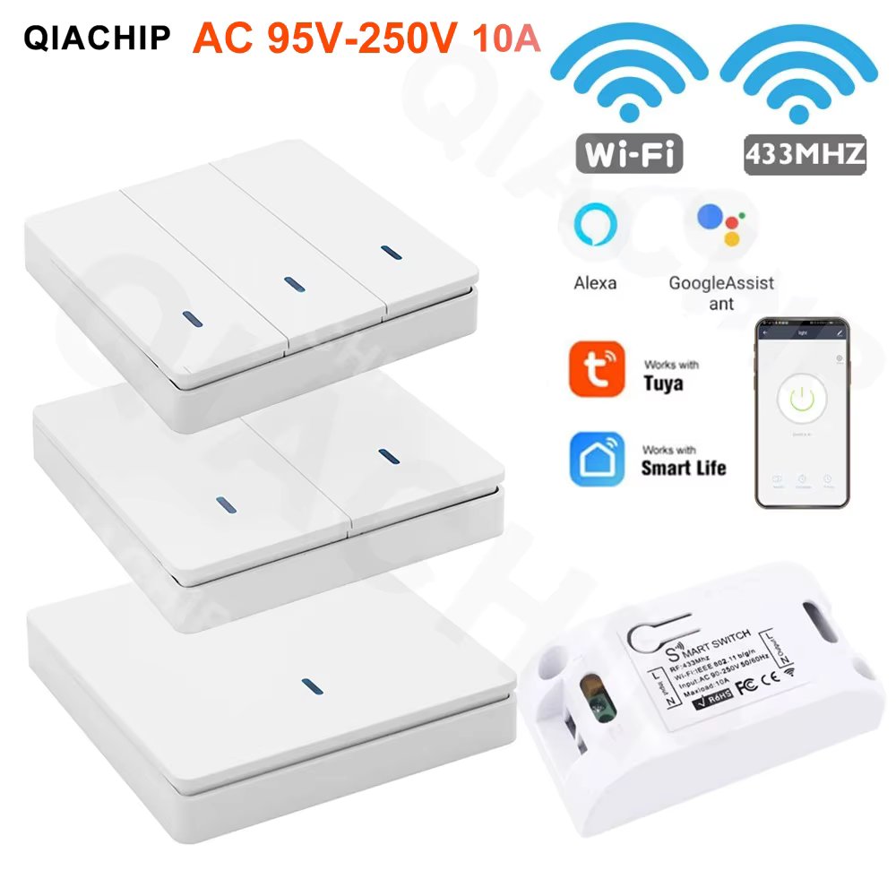 Tuya WiFi Smart Switch&433MHz Wireless LED Light Switch 110V Receiver Relay 220V Remote Control Work With Smart Life Alexa