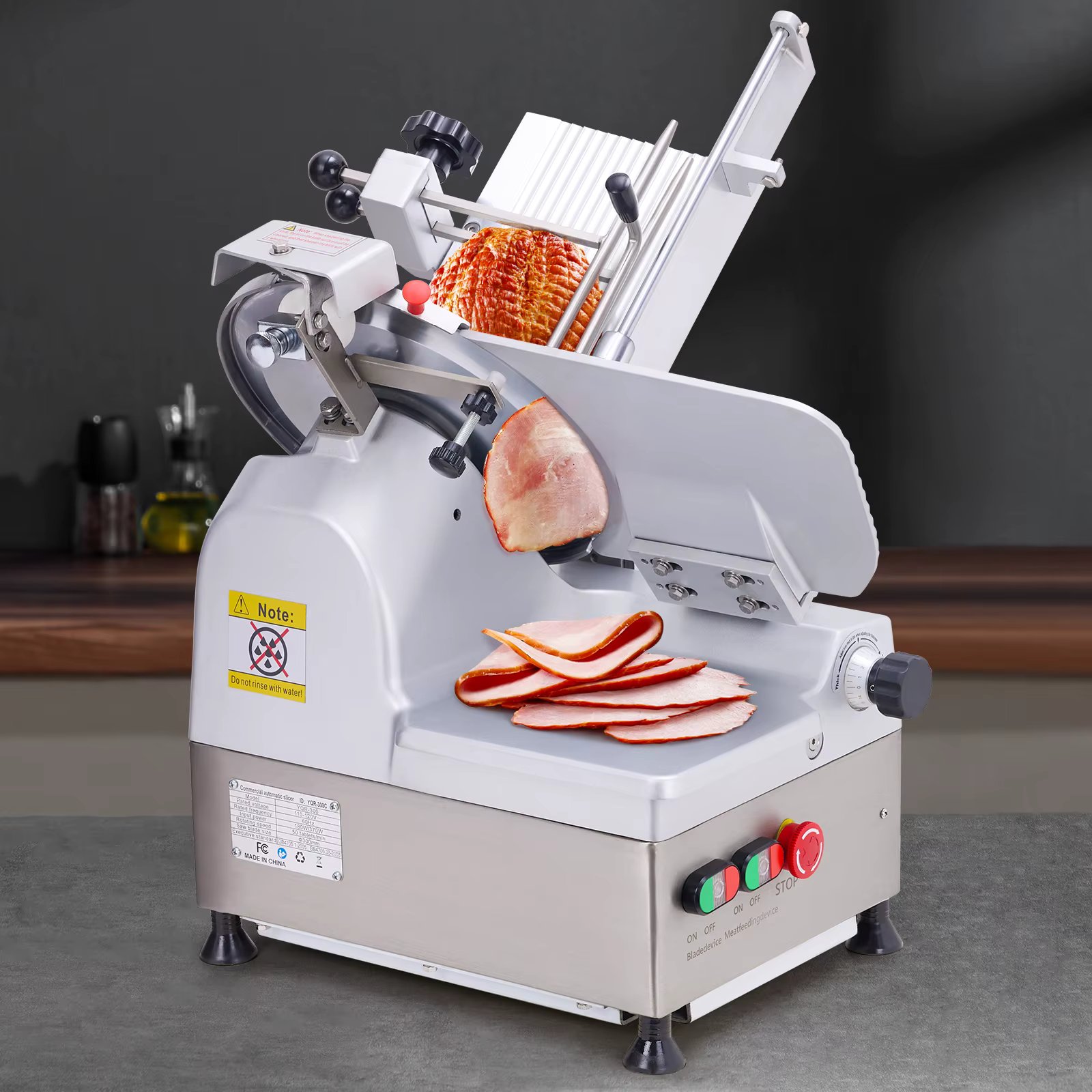 Automatic Meat Slicer, 550W Deli Slicer with 12" Carbon Steel Blade, Meat Slicer Machine with Adjustable Thickness From 0～14 mm