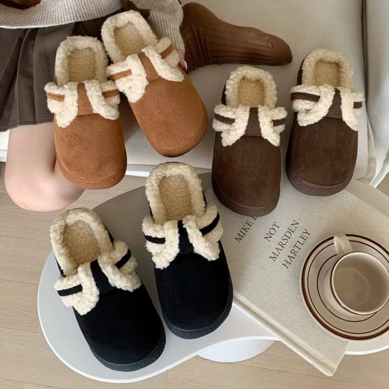 Suede fleece slippers winter winter woolly slippers mullet hair hair indoor outdoor women fur shoes