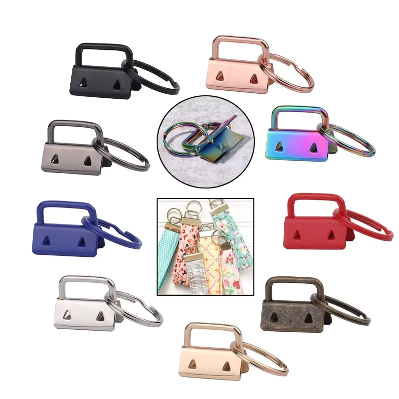 LMDZ 10Pcs/Set 25mm Cotton Tail Clip Key Fob Hardware with Rings for Bag Wristlets with Fabric Ribbon Webbing Embossed