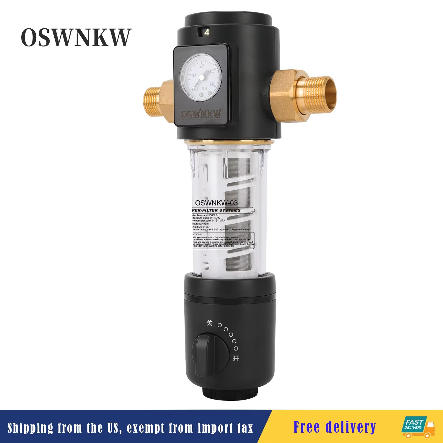 OSWNKW-03 Pre Filter Purifier Whole House Spin Down Sediment Water Filter Central Prefilter System Backwash Stainless Steel Mesh