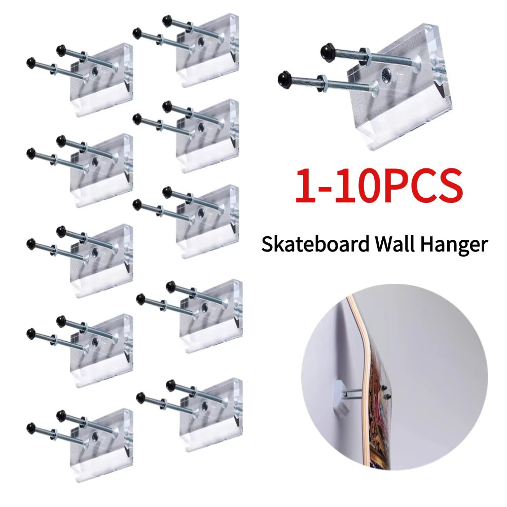 10-1PCS Wall Mount Skateboard Longboard Deck Storage Hanger Acrylic Indoor Floating Storage Holder Rack for Skateboard Lovers