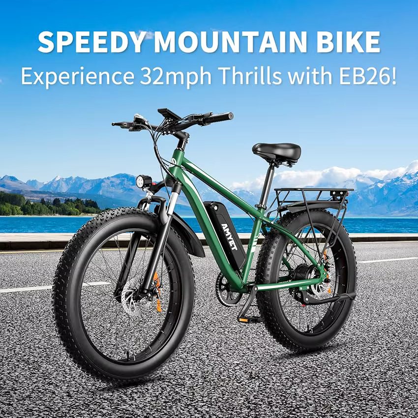 AMYET Electric Bike EB26 Blue Adults Electric Bicycle 31mph Peak 1500W 720WH Ebike 26" Fat Tire Mountain Bike Electric Dirt Bike
