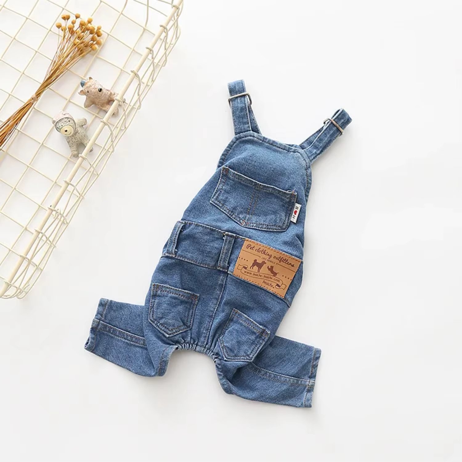 Fashion Pet Jean Overalls  Dogs Soft Denim French Bulldog Apparel Puppy Costumes  Small Medium Dogs Jeans Shirt Pant Sets Puppy
