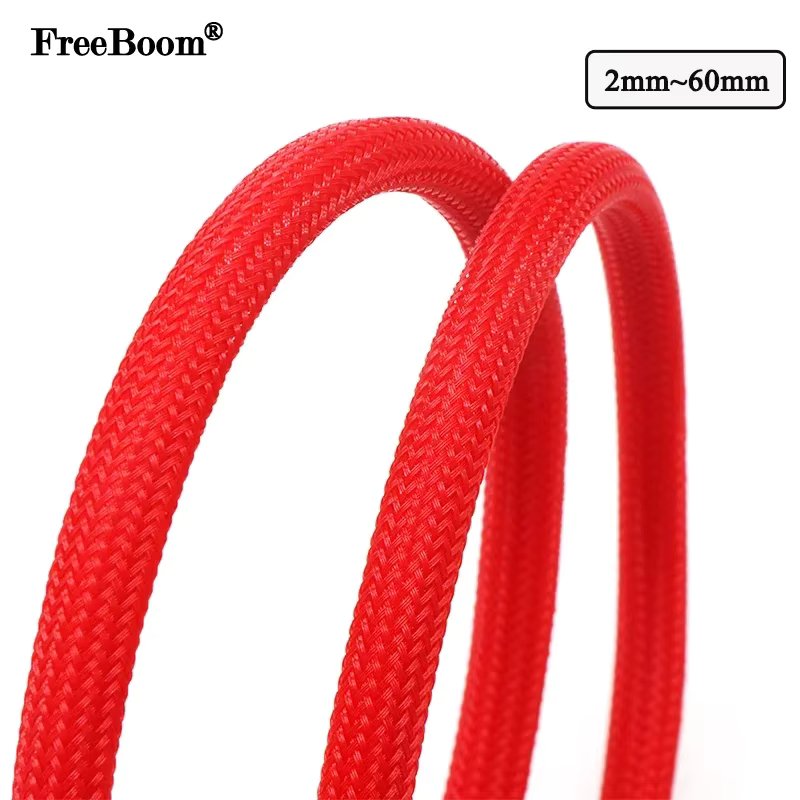 1~50m Red PET Braid Sleeves 2/4/6/8/10/12/14/16/20/25/30/35/40/50/60mm High Density Insulated Snake Skin Cable Wrap Sheath