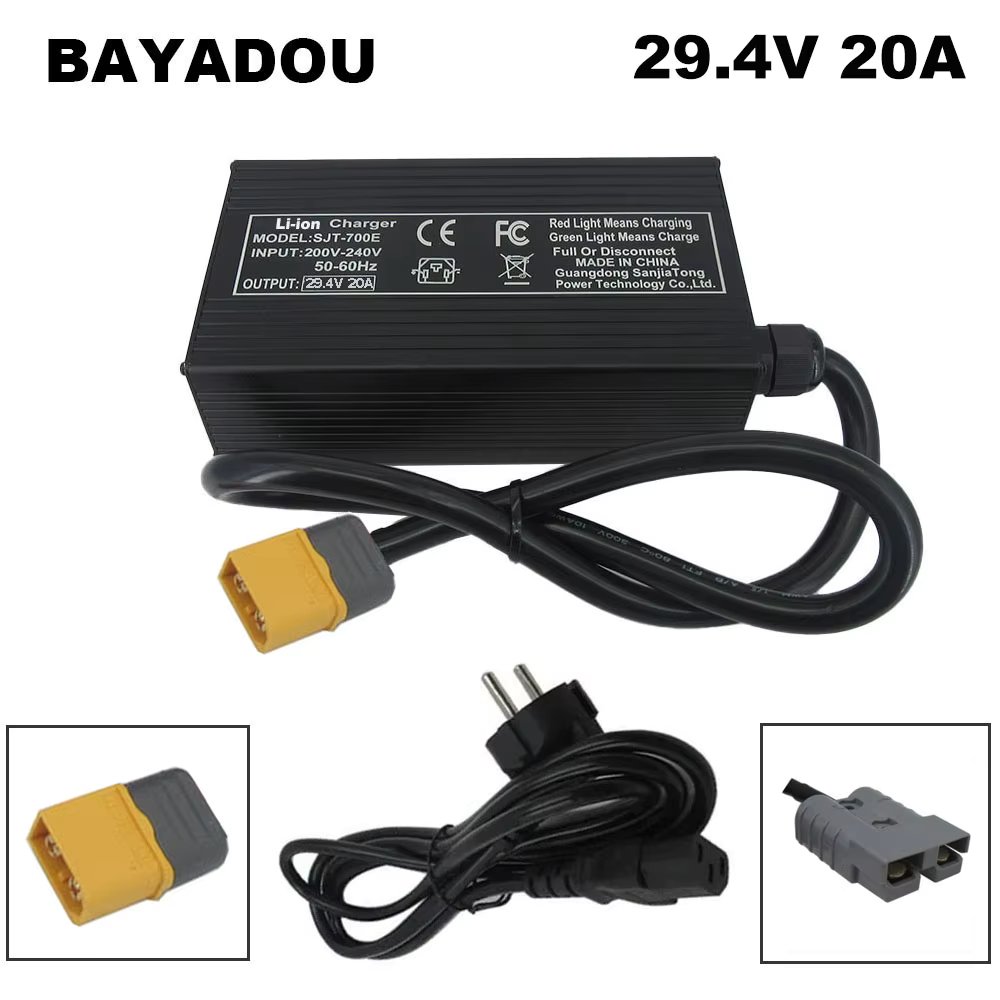 29.4V 20A Li-ion Battery Fast Charger 7S 24V 24 Volt 100AH 200AH RV Lithium Energy Storage Forklift Chargers XT90 SB50 Connector