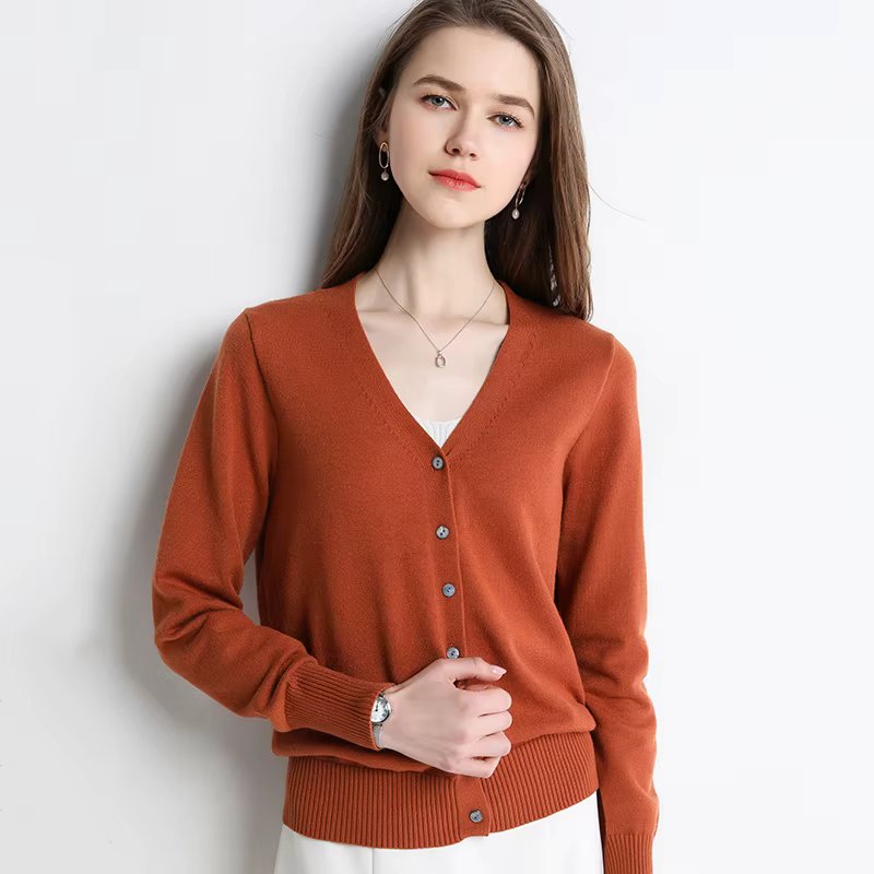 2024 Women Cardigans Long Sleeve Knitted Outerwear Solid Thin Spring Autumn Sweaters V-neck Knitwears Korean Fashion Cardigans