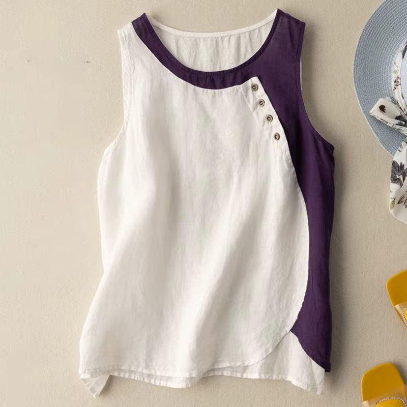 Fashion O-Neck Spliced Loose Asymmetrical Blouse Women's Clothing 2023 Summer New Casual Pullovers Tops Sleeveless Korean Shirt