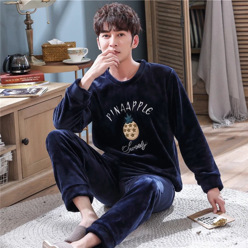 Winter Flannel Pajamas Set For Women Man Stitch Panda Cartoon Pijamas Mujer Home Clothes Suits Full Sleeve Warm Pyjama Sleepwear