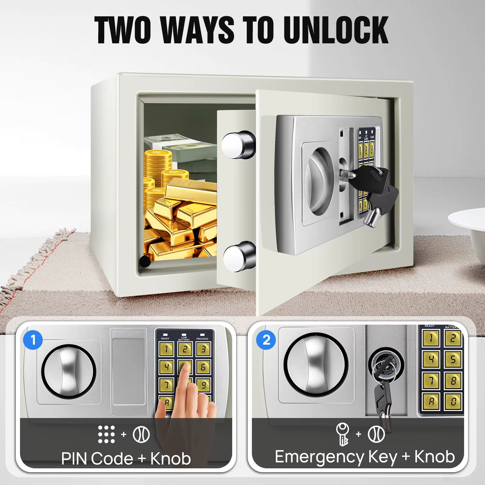White Digital Safe Valuable Document Security Safe Electronic Keypad with Spare Key Wall Mounted Floor Safe 4.6L 8.5L 16L