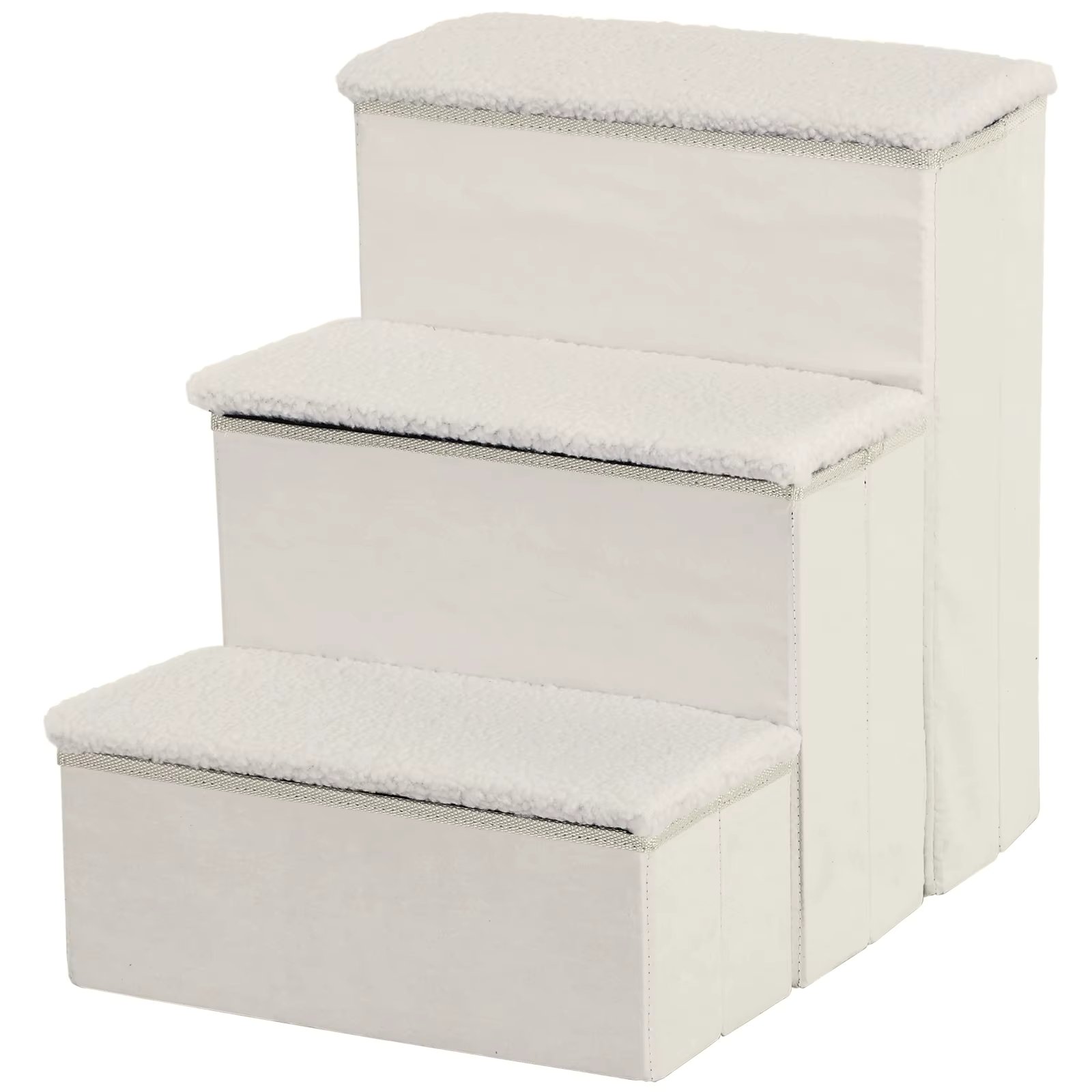 PawHut 3-step Foldable Pet Ladder with Flip Covers and Storage Space 3 Steps Dog Small Cats Bed Sofa 40x54x48 cm White