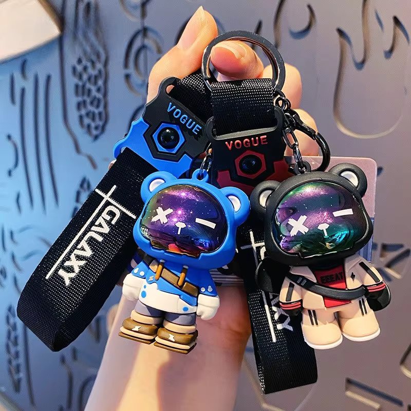 Fashion Cartoon Funny Half Skull Body Bear Keychain Exquisite Cute Animal Keyring Car Bag Pendant Key Chains Couple Holiday Gift