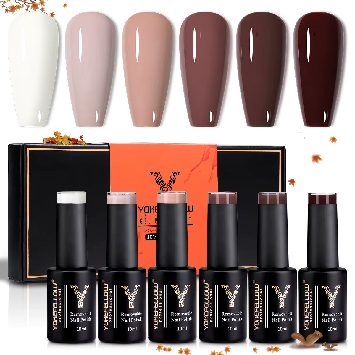 YOKEFELLOW 6Pcs/Set Fall Winter Gel Nail Polish Semi Permanent UV Led Gel Varnish Brown Orange Pumpkin Halloween Christmas Gift