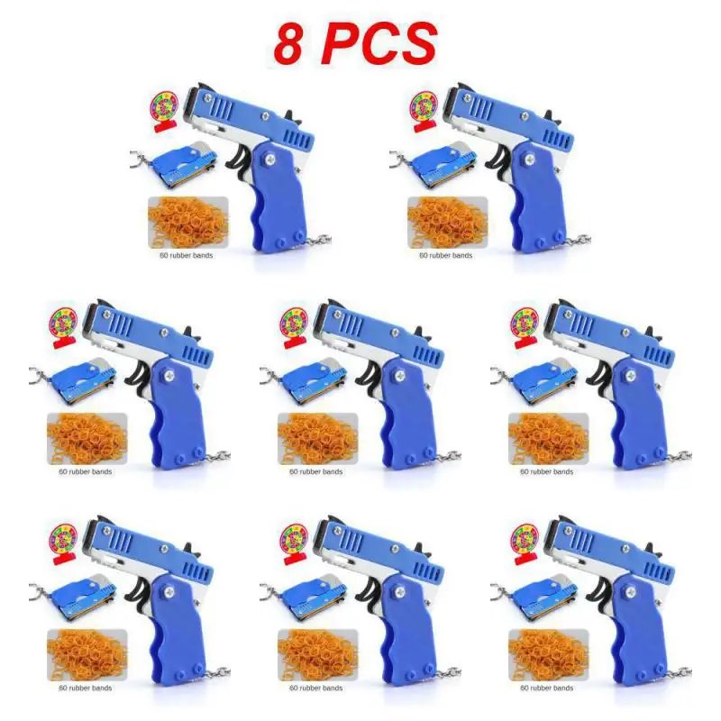 1~10PCS Rubber Band Gun Kids Toy Cool Keychain Mini Metal Folding Shooting Pistol Rubber Launcher Toy Gifts with 60 Elastic