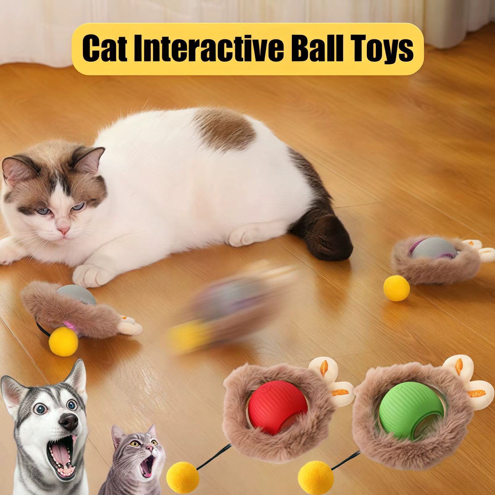 Automatic Roll Cat Interactive Ball Toy Auto Rolling Ball With Tail Rechargeable Smart Pet Electric Toy Dog Cat Teaser Training