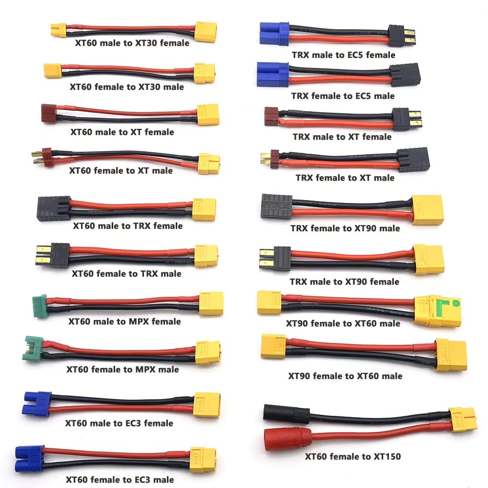 XT30 XT60 XT90 EC5 EC3 XT TPX MPX T Plug Female to Male Adapter Charge Connector 10cm Connector for RC Lipo Battery Parts DIY