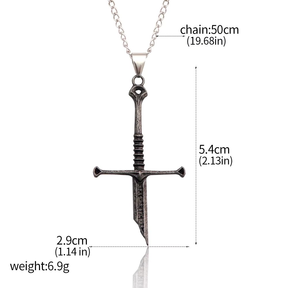 Lord of the Narsil Broken Sword Brooches Necklace Pendant Movie Aragorn Metal Sword Cosplay Props For Men Women Bag Jewelry Gift